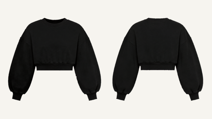Cropped Crewneck Sweatshirt — True Black Overdyed design