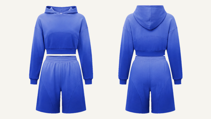 Cropped Hoodie and Shorts Set — Cobalt HSL Master Tonal Dip Dye Ombre design