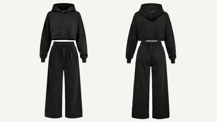 Cropped Hoodie and Sweatpants Set — True Black Pigment Dyed design