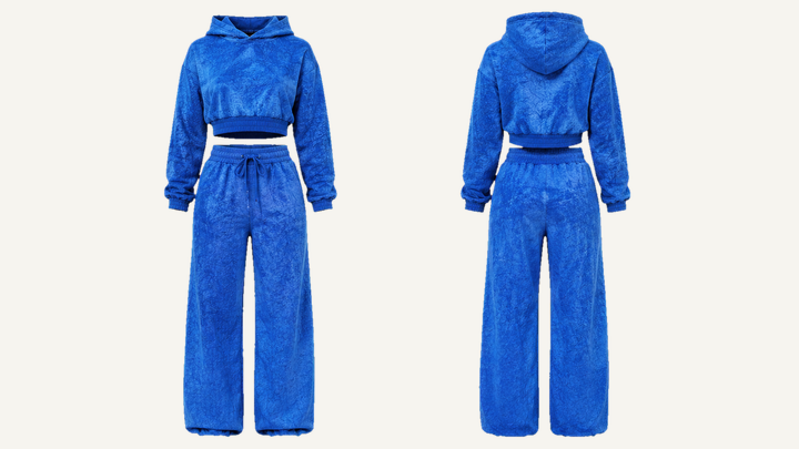 Cropped Hoodie and Sweatpants Set — Cobalt HSL Master Tonal Crinkle Dye design