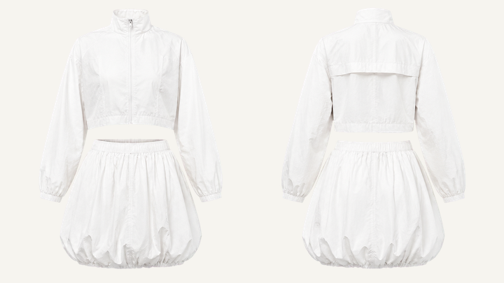 Cropped Jacket and Skirt Set — True White Matte Panel Wash design