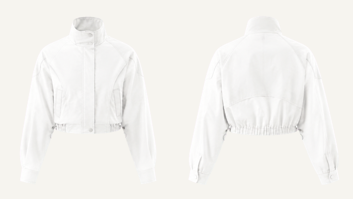 Cropped Women's Jacket — True White Matte Panel Wash design