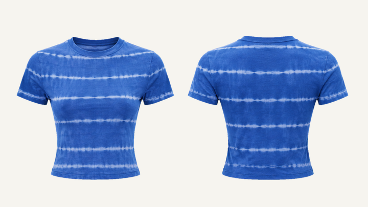 Cropped Women's T-Shirt — Cobalt HSL Master Tonal Shibori Fold Resist design