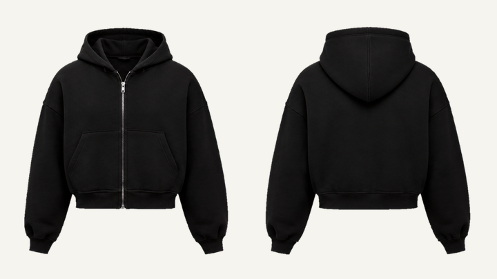 Cropped Zip Hoodie — True Black Overdyed design