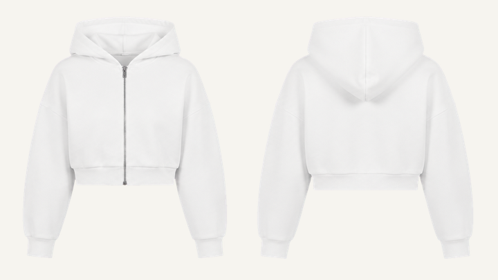 Cropped Zip Hoodie — True White Enzyme Soft Wash design