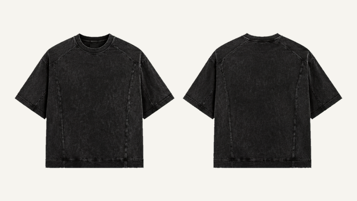 Cut-and-sew Panel T-Shirt — True Black Tonal Mineral Wash design