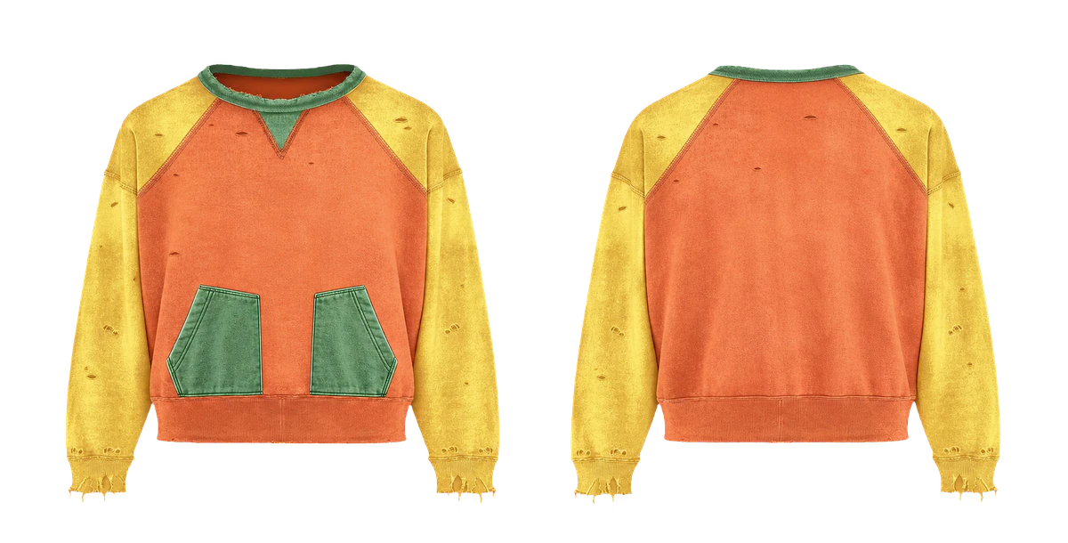 Distressed color-block crewneck design