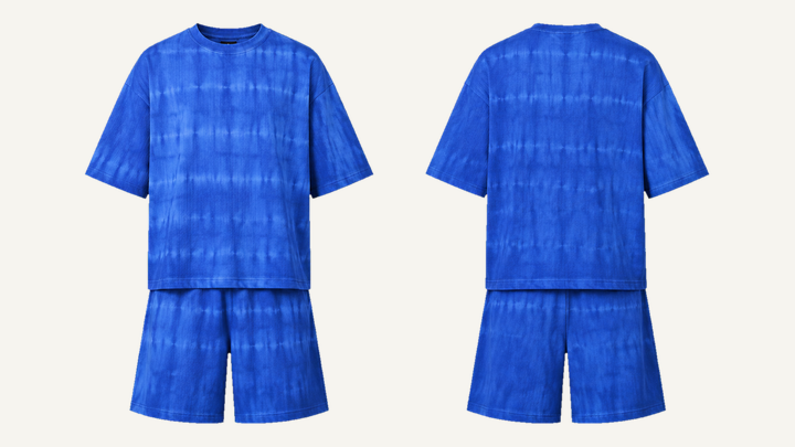 Drop-shoulder T-Shirt — Cobalt HSL Master Tonal Shibori Fold Resist design