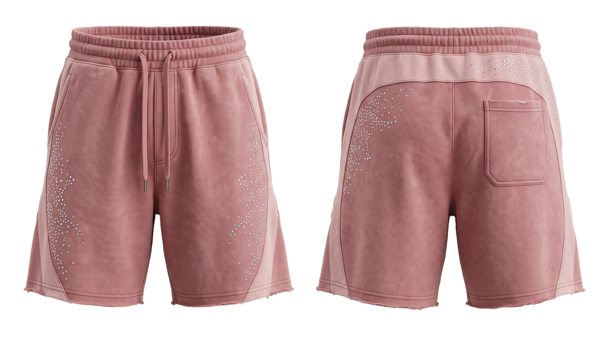Dusty Rose Crystal Fleece Shorts design