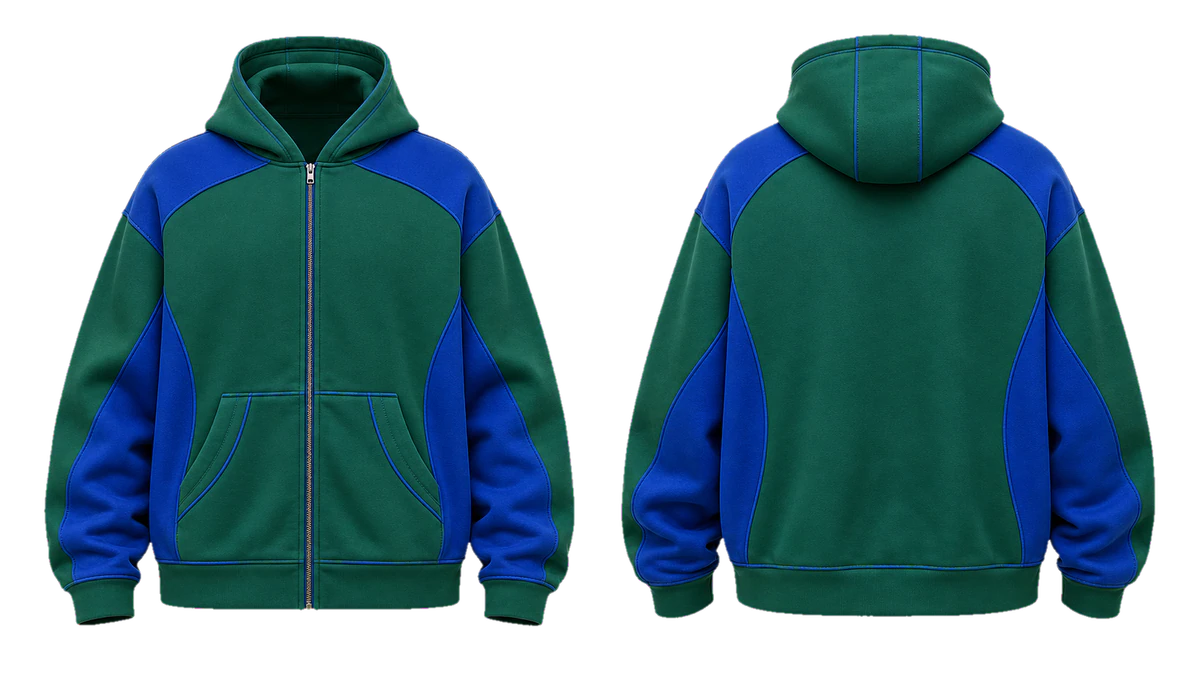 Emerald Royal Contour cut-and-sew hoodie design