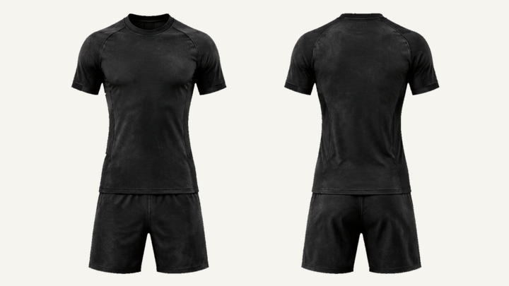 Fitted Performance Soccer Jersey — True Black Sun and Seam Fade design