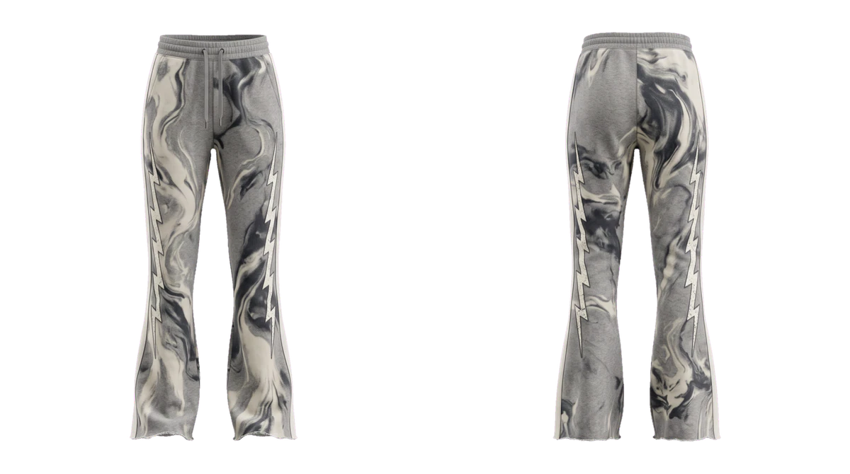 Grey Acid-Wash Flared Pants design