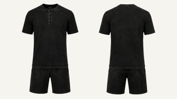 Henley T-Shirt — True Black Tonal Acid Wash design