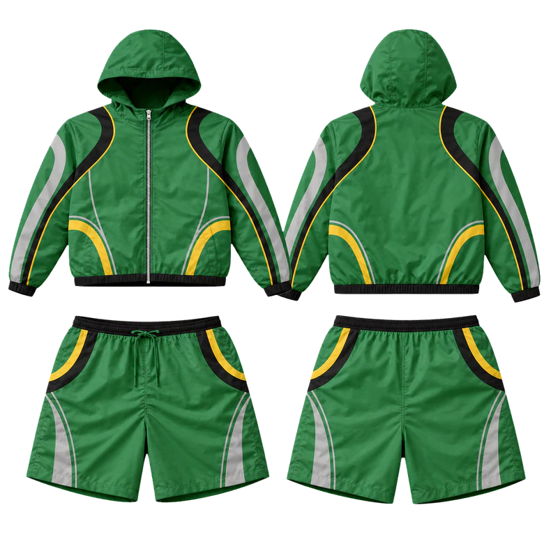 Hooded windbreaker and shorts set design