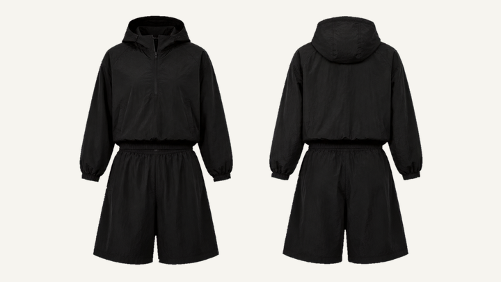 Hoodie and Fleece Shorts Set — True Black Overdyed design