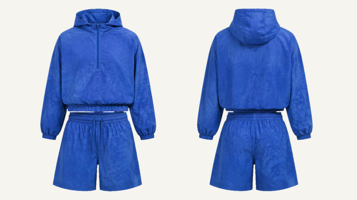 Hoodie and Fleece Shorts Set — Cobalt HSL Master Tonal Wave Wash design