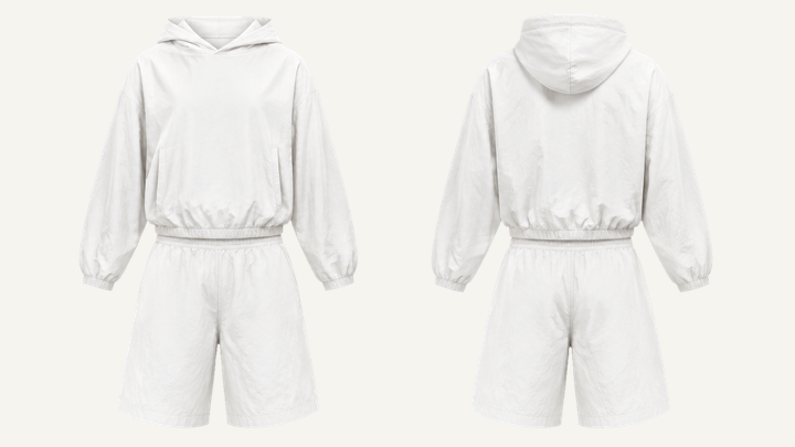 Hoodie and Fleece Shorts Set — True White Matte Panel Wash design