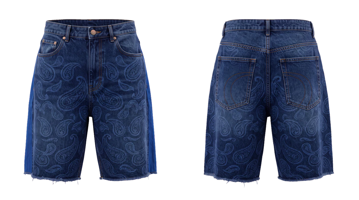 Indigo Bandana Denim Bermuda Shorts design