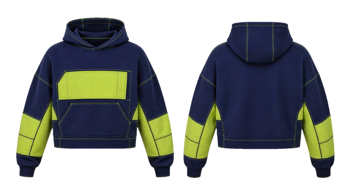 Indigo Lime Modular cut-and-sew hoodie design