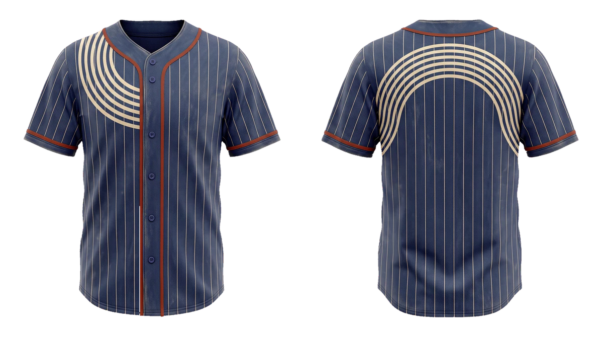 Indigo Rust Pinstripe Arc Baseball Jersey design
