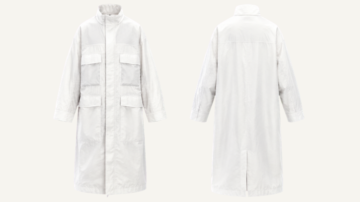 Long Overcoat — True White Matte Panel Wash design