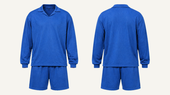Long-sleeve Retro Soccer Jersey — Cobalt HSL Master Pigment Dyed design