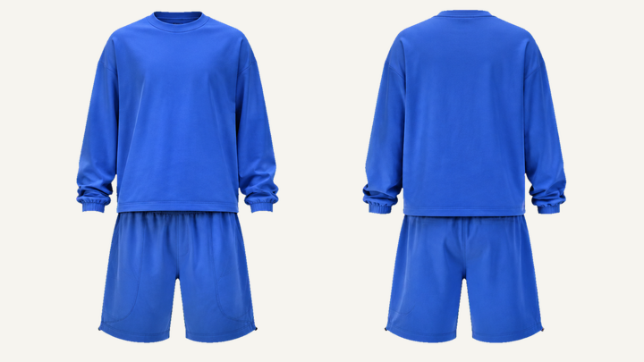 Long-sleeve T-Shirt and Shorts Set — Cobalt HSL Master Matte Panel Wash design