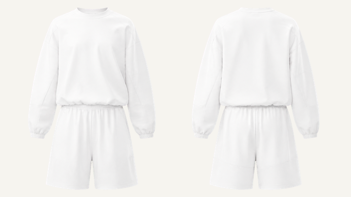 Long-sleeve T-Shirt and Shorts Set — True White Matte Panel Wash design