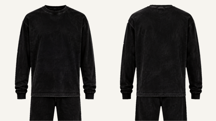 Long-sleeve T-Shirt — True Black Tonal Acid Wash design
