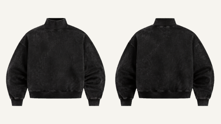 Mock-neck Sweatshirt — True Black Tonal Mineral Wash design