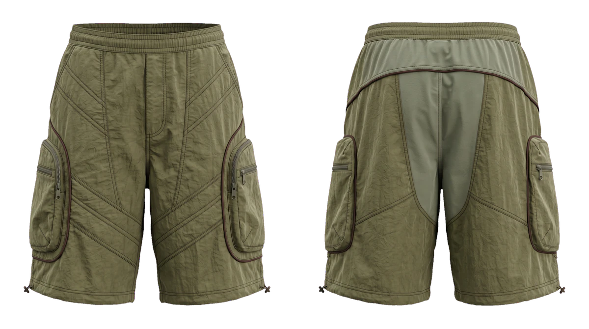 Olive Parachute Technical Shorts design