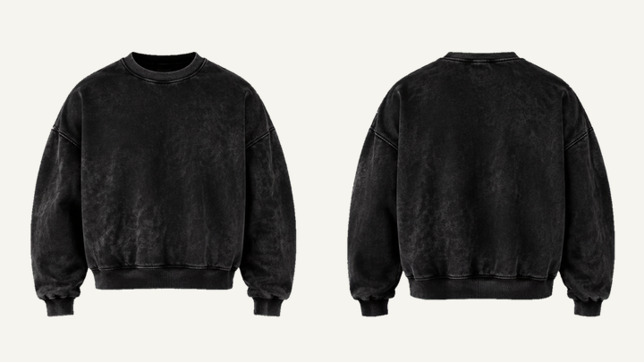 Oversized Crewneck Sweatshirt — True Black Tonal Acid Wash design
