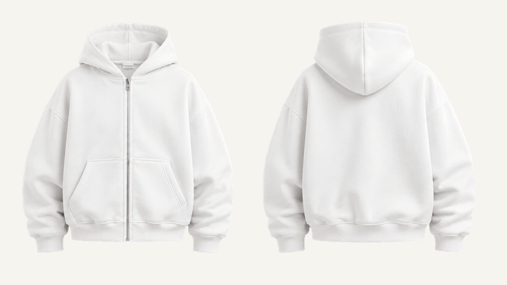 Oversized Zip Hoodie — True White Brushed Soft Finish design