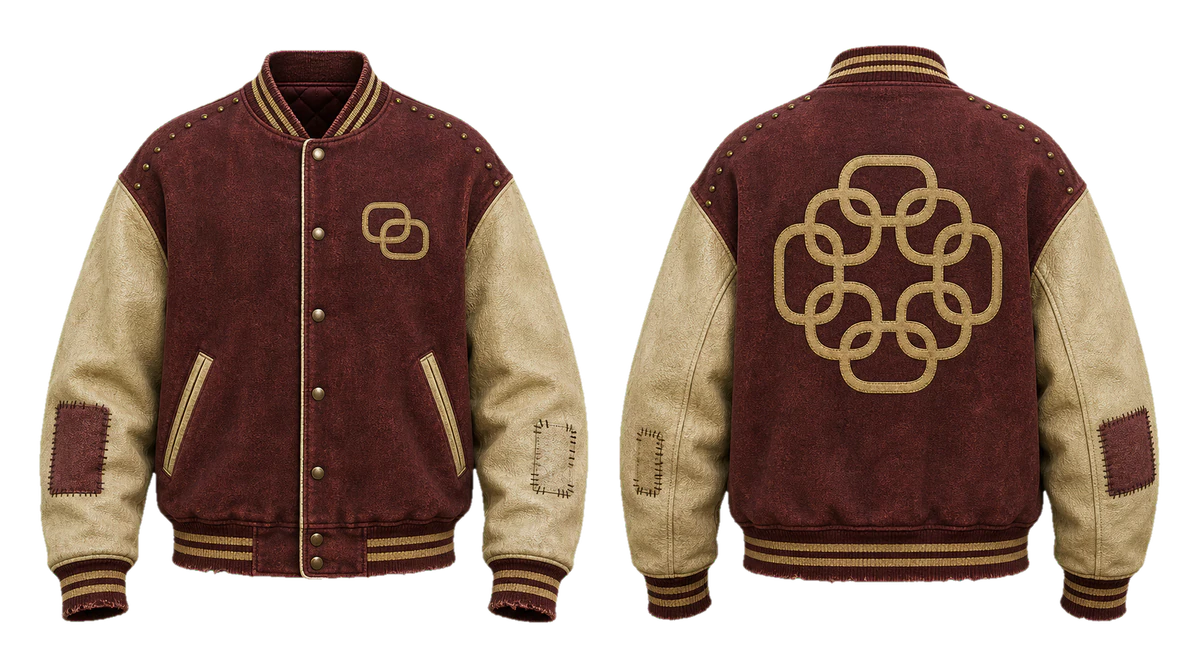 Oxblood Relay varsity jacket design
