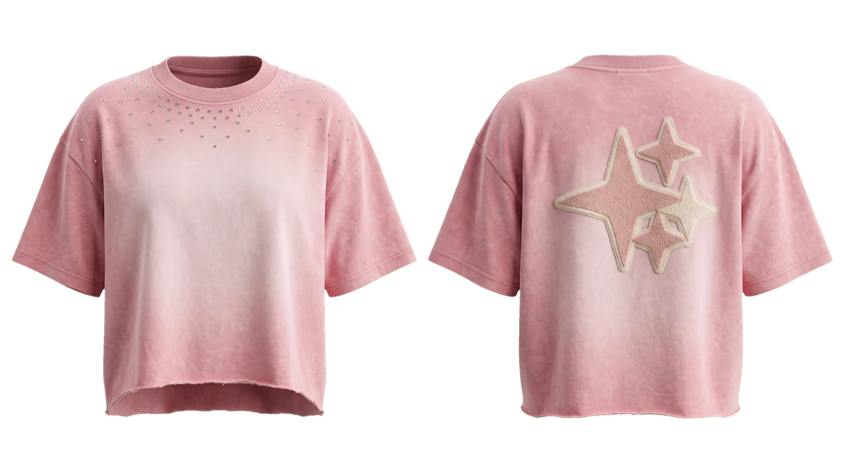 Pink Stone-Wash Cropped T-shirt design