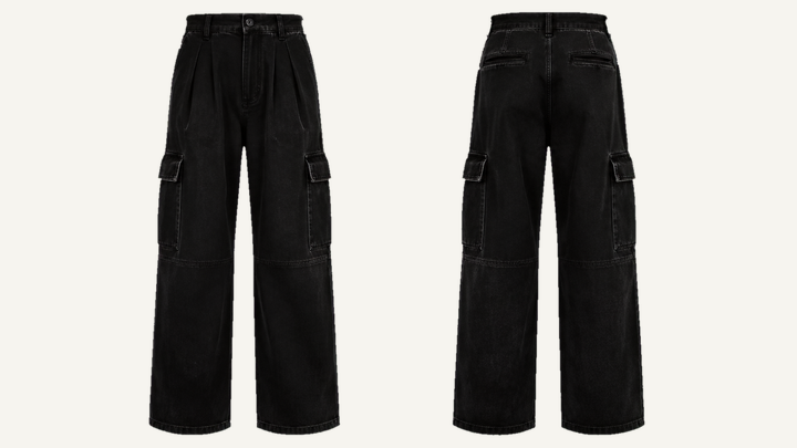 Pleated Wide Trousers — True Black Stone Wash design
