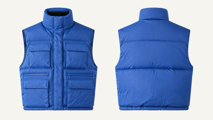 Puffer Vest — Cobalt HSL Master Technical Crinkle Rinse design