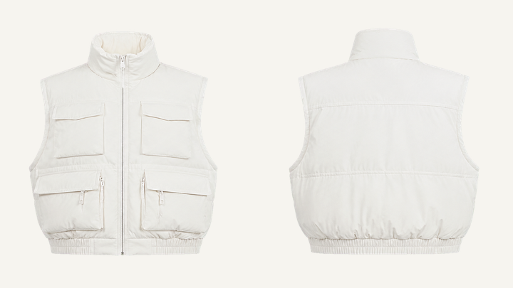 Puffer Vest — True White Matte Panel Wash design