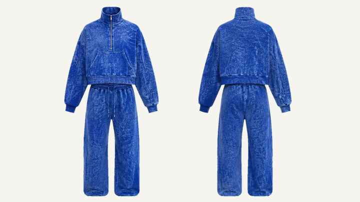 Quarter-zip Sweatshirt — Cobalt HSL Master Tonal Crinkle Dye design