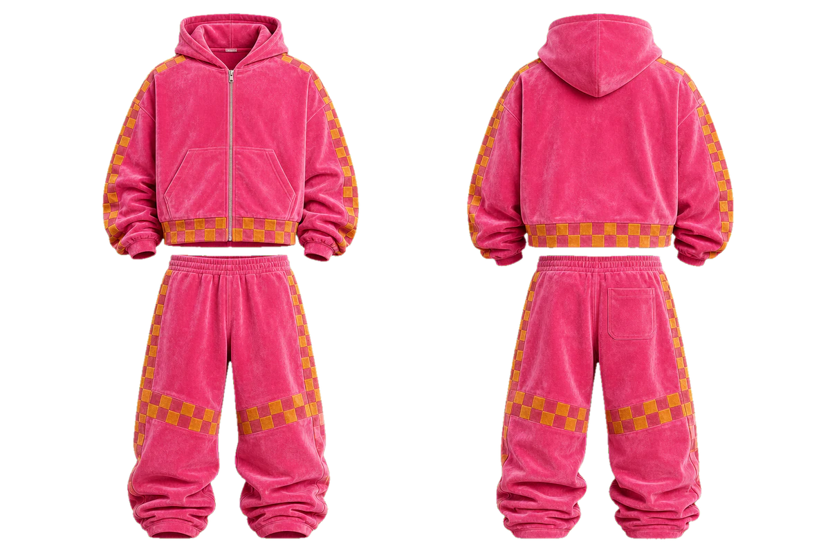 Raspberry Amber Static baggy tracksuit design