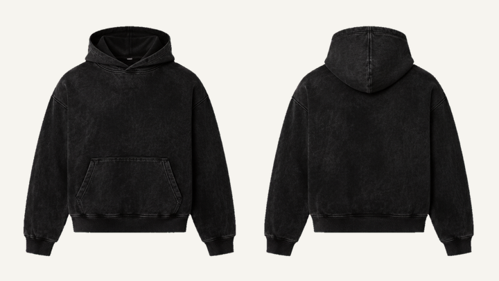 Regular Pullover Hoodie — True Black Tonal Mineral Wash design