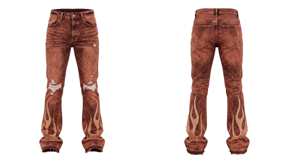 Rust Stacked Flare Jeans design