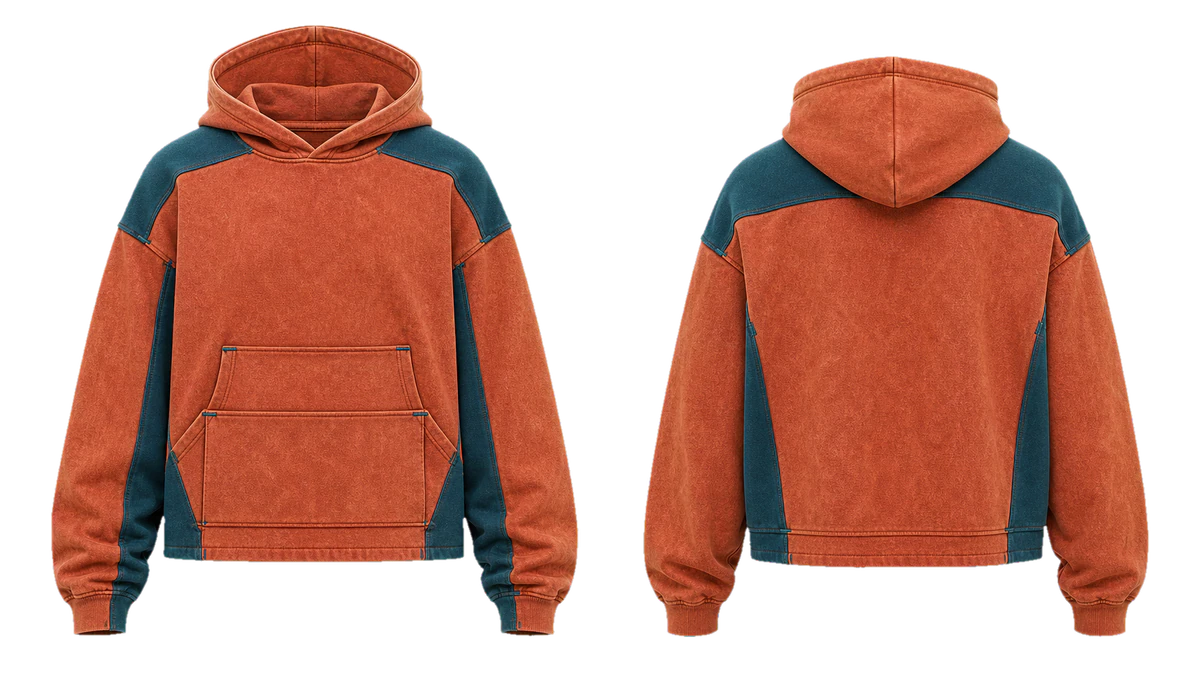 Rust Teal Scaffold cut-and-sew hoodie design