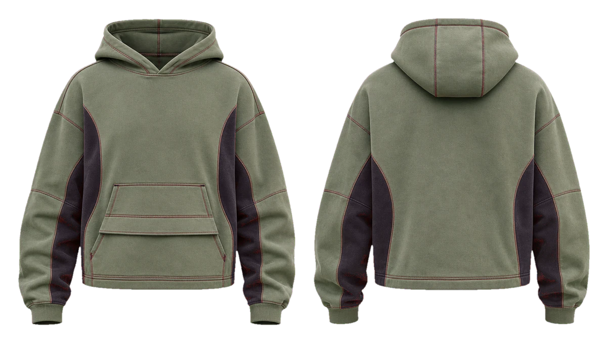 Sage Oxblood Traverse cut-and-sew hoodie design