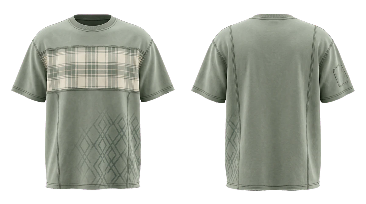 Sage Plaid Panel T-shirt design