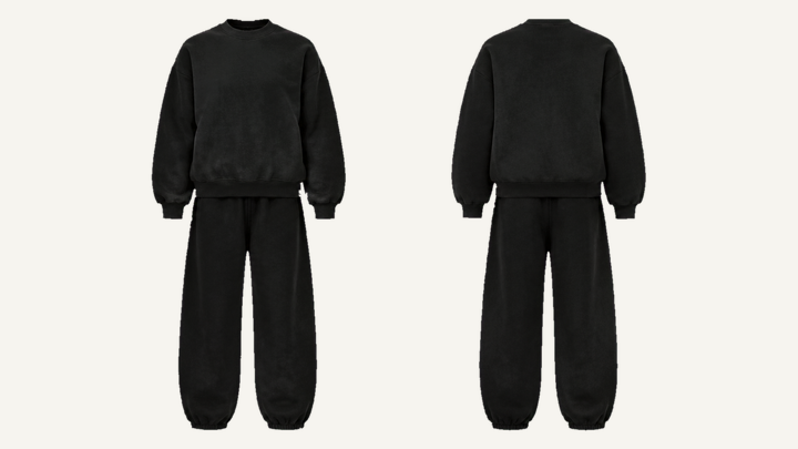 Sculpted Heavyweight Crewneck — True Black Tonal Wave Wash design
