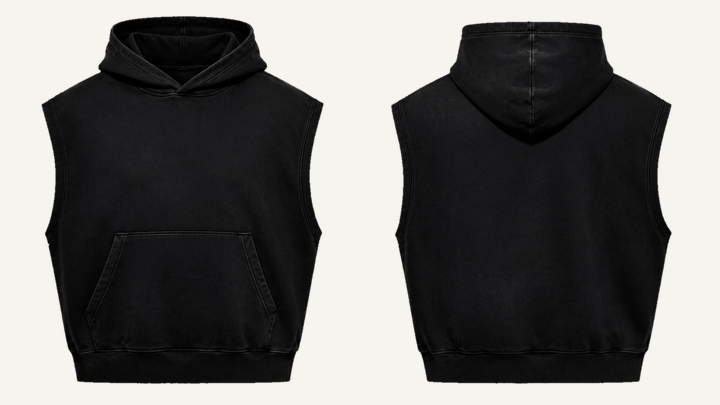 Sleeveless Hoodie — True Black Pigment Dyed design