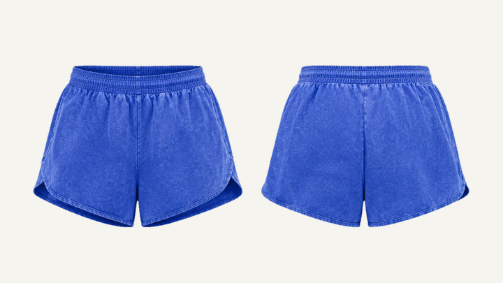 Split Running Shorts — Cobalt HSL Master Tonal Mineral Wash design