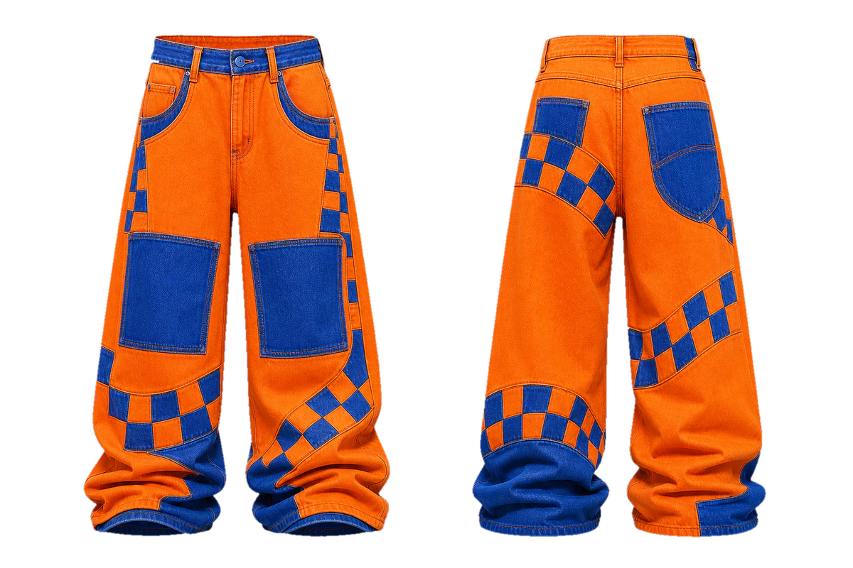 Tangerine Checker wide jeans design