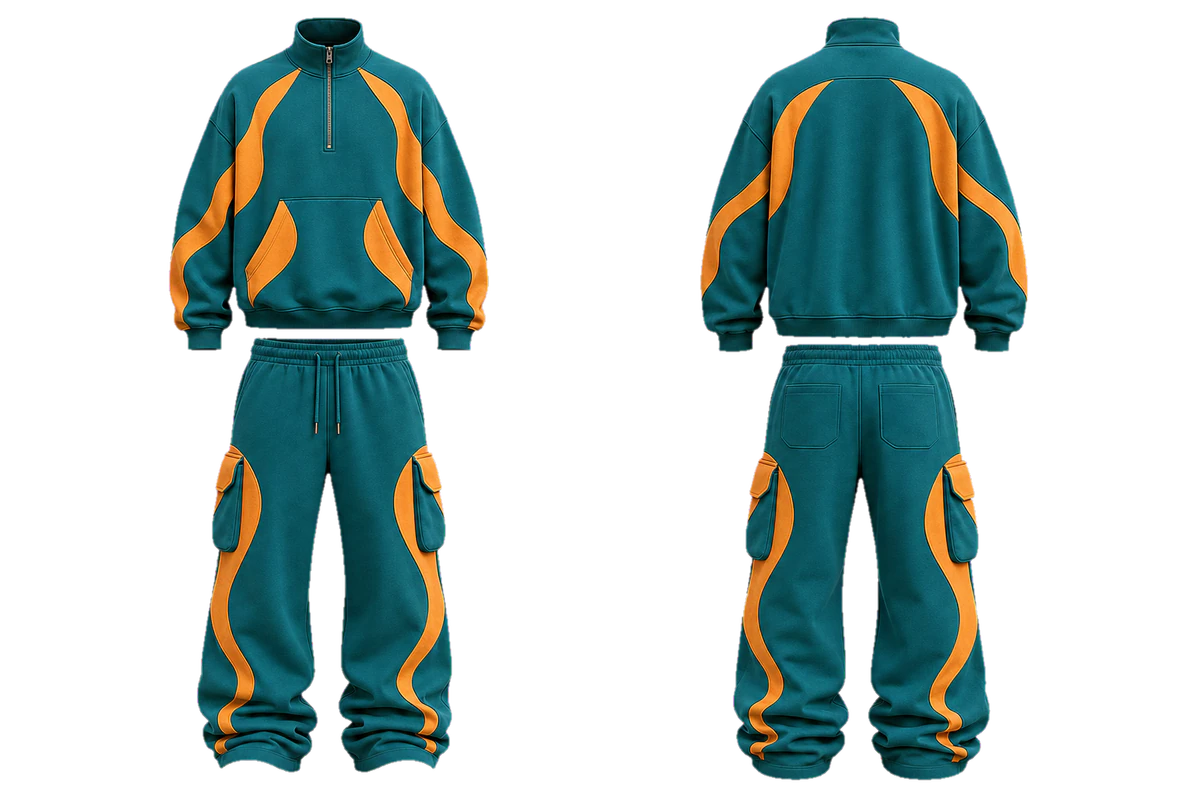 Teal Apricot Current baggy tracksuit design